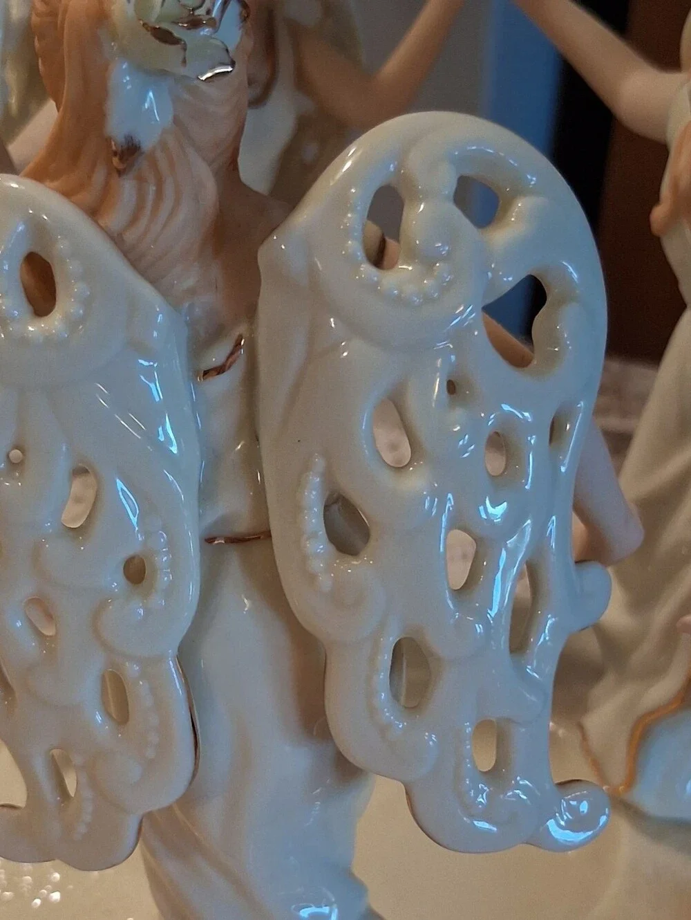 Vintage Dillards Three Dancing Angels Pillar Christmas Candle Holder Porcelain